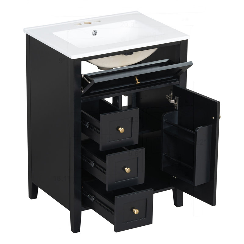 24" Bathroom Vanity with Sink, Black