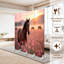 Cloison pliante 4 panneaux paravent brun royal debout champ de fleurs au coucher du soleil-133677698-133677699