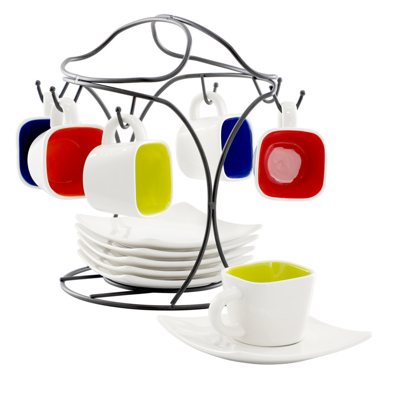 Gibson 13 Piece Square Stoneware Espresso Cup Set with Metal Stand