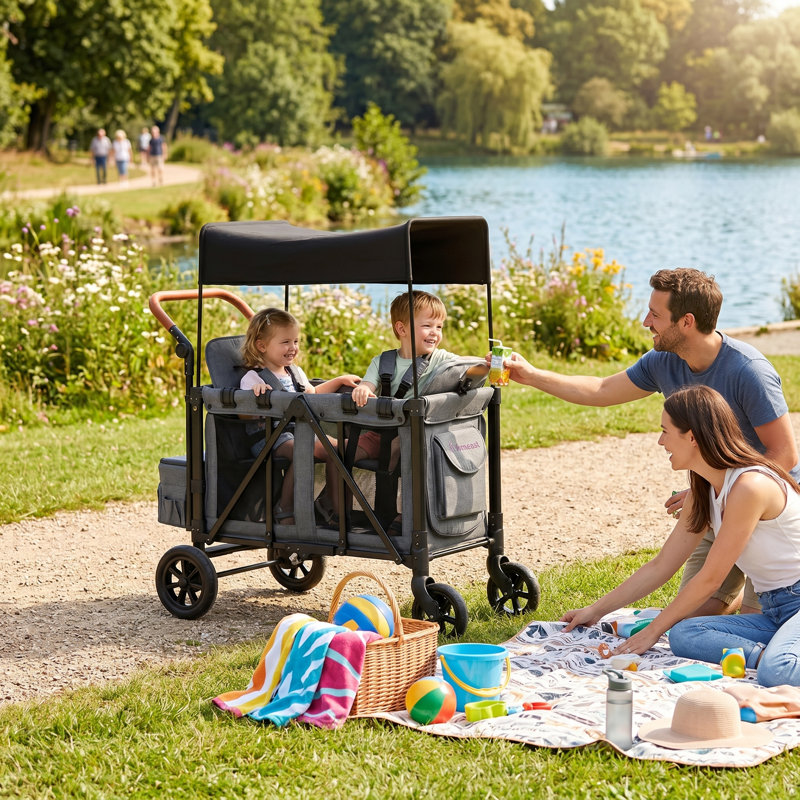 Extra Large 3-In-1 Travel System Stroller With Canopy, Converts To Quad Seat, One-Hand Fold & All-Terrain Wheels, Gray, 4