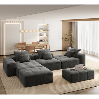 Modern Oversized Modular Sectional Sofa,Sparkling Chenille Fabric Soft Cushion Sofa With 6 Pillows,6 PCS DIY Combination Tufted Sofa,No Assembly Required,BLACK