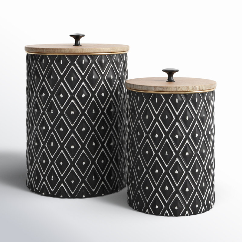 2 Piece Black/White Metal Jar Set