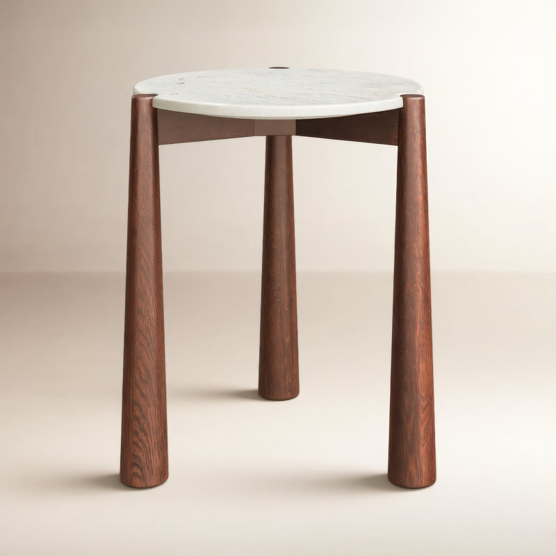 Elliott Carver Side Table, White Top/Brown Base
