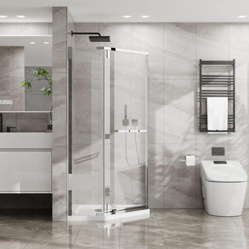 Finish -Angle Shower Door, 36" X 72", 1/4" Tempered Glass, Space Saving Shower, Clear Design, Brushed Nickel