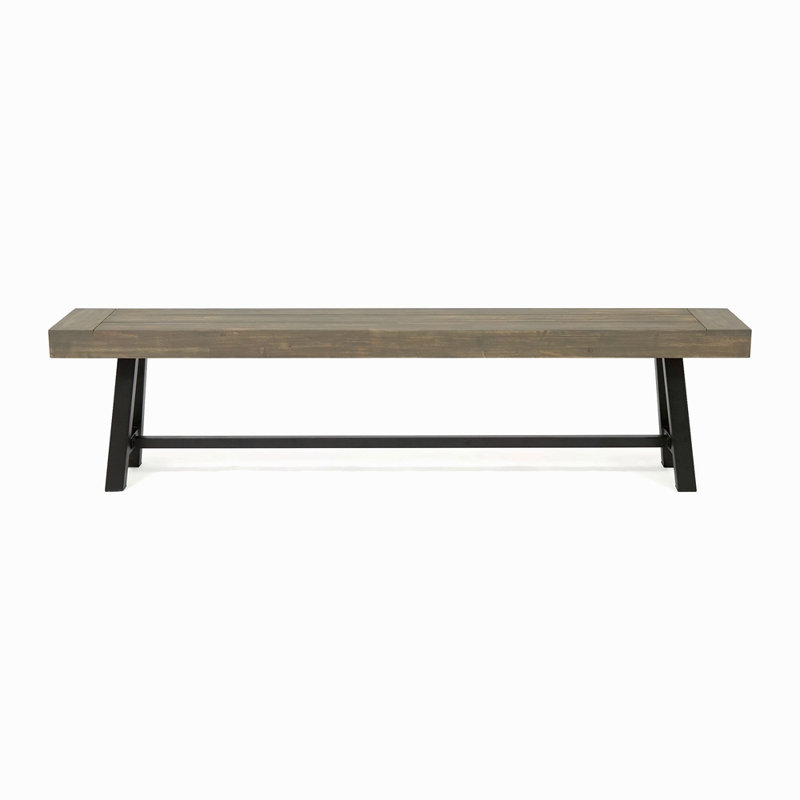 Outdoor Acacia Wood Patio Bench,Grey/Rustic Metal