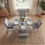 Ensemble de table de salle à manger 5 pièces avec 4 chaises rembourrées, pieds en bois massif, plateau de table en bois aggloméré, pour la salle à manger, facile à nettoyer, décoration en cristal acrylique, gris argenté, assemblage facile