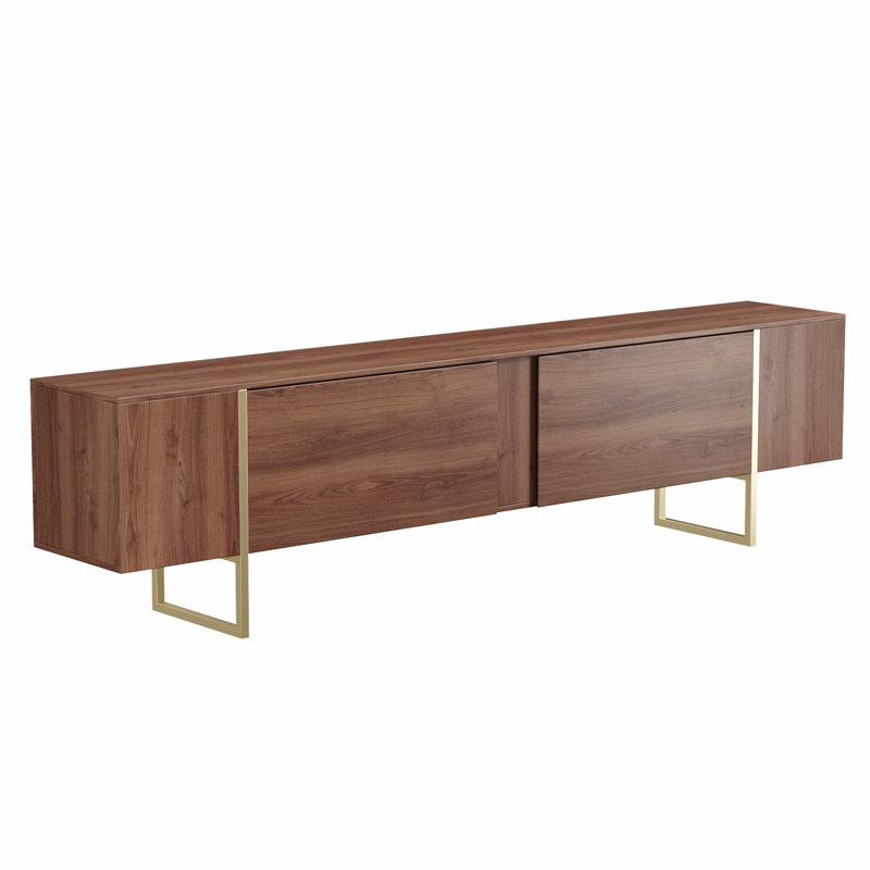 Mercer41 Tv Stand 71” With Gold Legs And Two Spacious Doors, Walnut