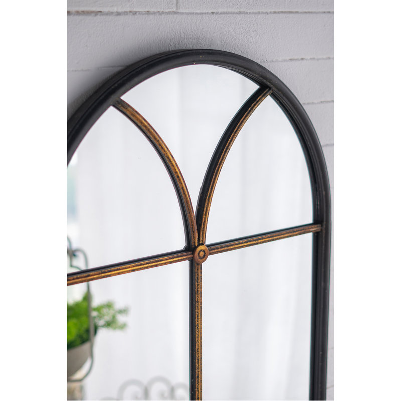 Miroir de plancher arqué 23,5 x 74,5 po avec motif de vitre noir et doré
