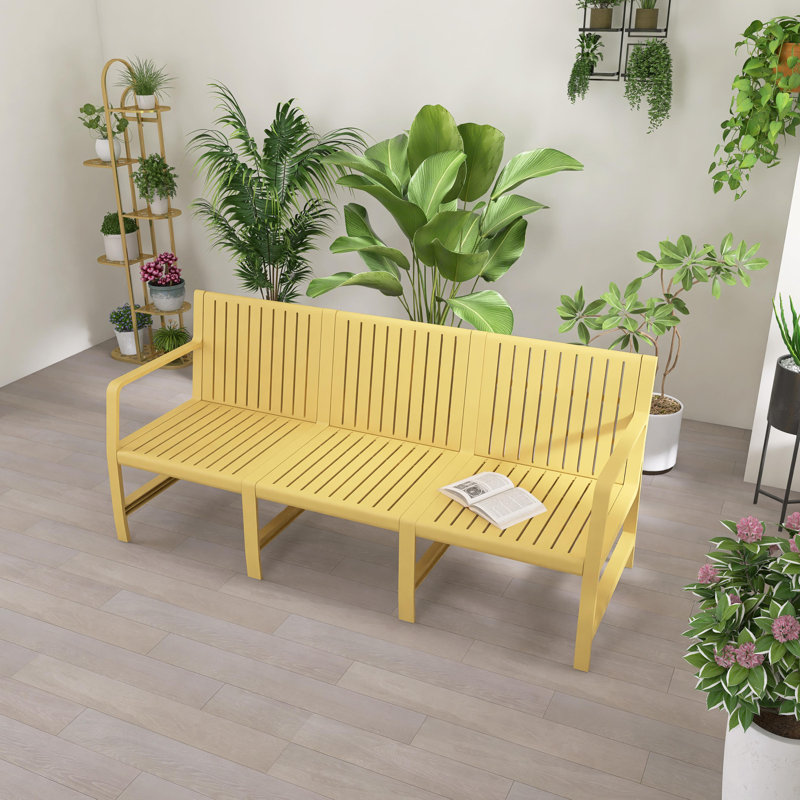 72 Inch Three-Seater Polypropylene Chair, Indoor/Outdoor Use, Yellow