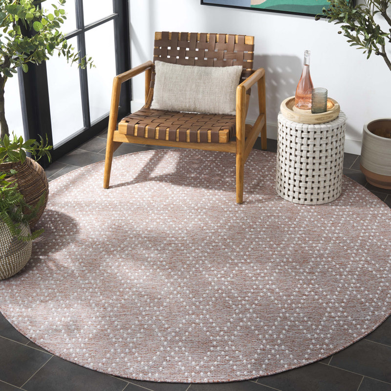 Edmond 850 Polypropylene/Polyester Geometric Indoor/Outdoor Rug in Rust/Gray, Round 6'7"