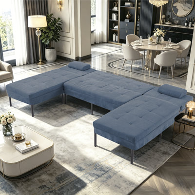 Chenille U-Shaped Sectional Sofa Bed, 107.09” Sleeper Sofa with Adjustable Backrest, Modern Convertible Couch for Living Room, Apartment & Office