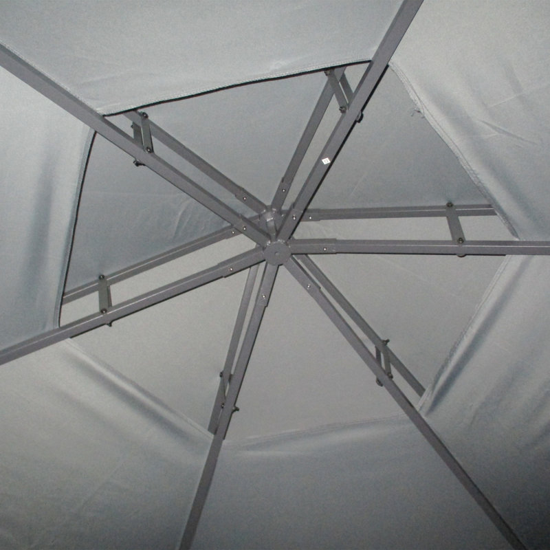 Patio Gazebo, Double Roof Hexagon Outdoor Gazebo Canopy Shelterwith Netting & Curtains, Solid Steel Frame for Garden, Lawn, Backyard and Deck