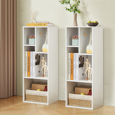 Petite armoire de rangement blanche à 4 cubes avec étagères ouvertes (ensemble de 2)