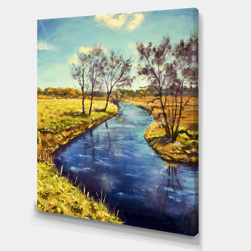 «Sunny River Through Bright Landscape», reproduction d'art sur toile, H 46 po x l 36 po x 1,5 po, Toile tendue