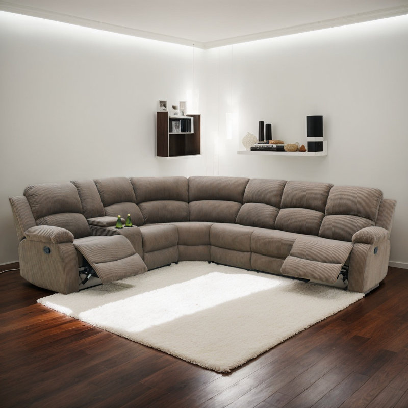 Karli 3 - Piece Upholstered Reclining Sectional, Cream Fabric