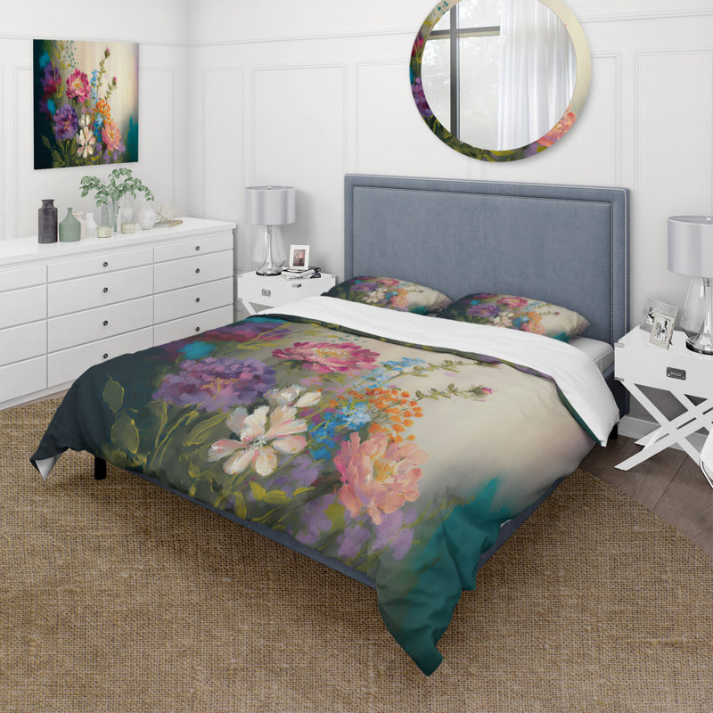 Ensemble de housse de couette Painted Blossoming Wildflowers III Bed, Housse de couette simple + 1 taie décorative stan