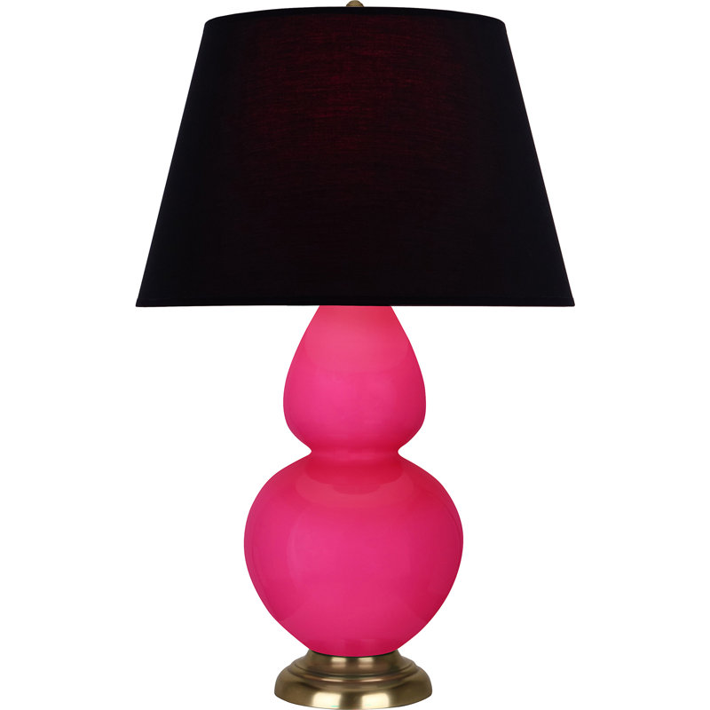 Lampe de table double gourde en céramique, Noir / Rouge, Rose Razzle glacé / laiton, Laiton
