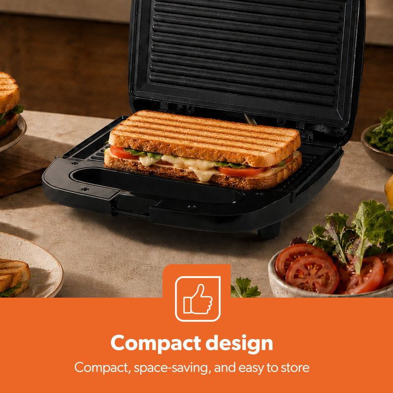 GEEPAS Panini Sandwich Press, 750W 2 Slice Sandwich Toaster | Non-Stick Plates, Grill & Griddle Toasty Maker | Stainless Steel Panini Press | Ideal for Breakfast | 2 Year Warranty