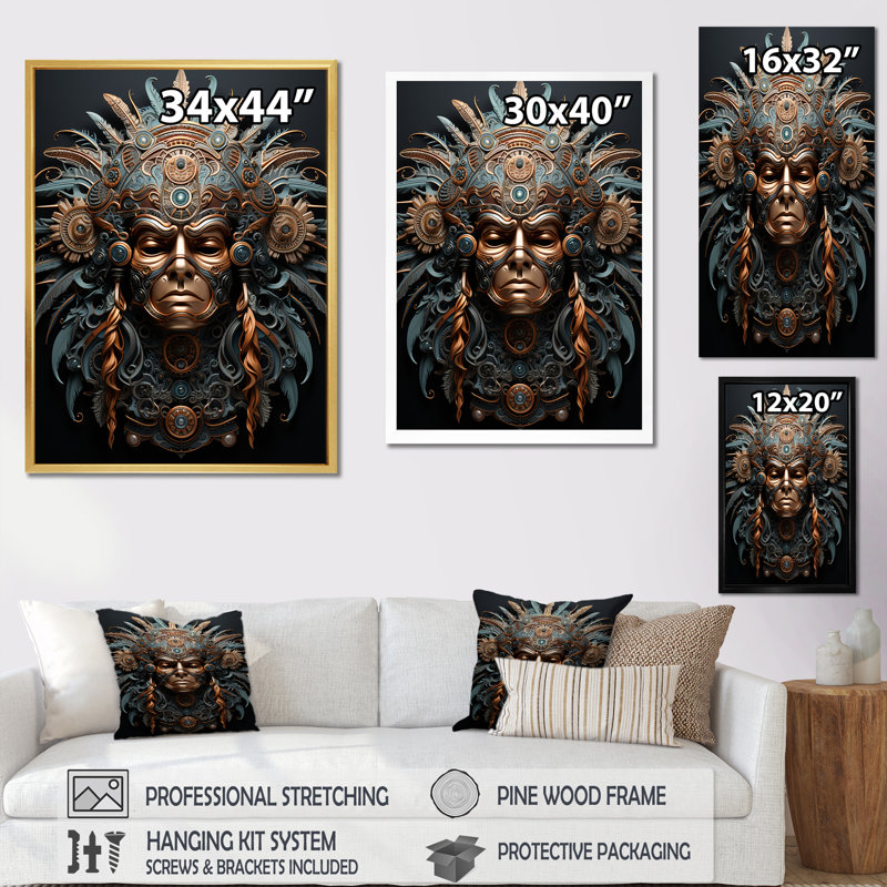 Emerald and Black Native Warrior Mask II sur impression sur toile, Toile tendue, H 32 po x l 24 po x P 1 po