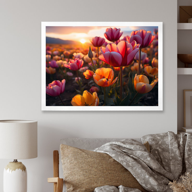 Tulipes «Fields of Color V», reproduction sur toile, Cadre simple blanc, H 24 po x l 32 po x P 1 po