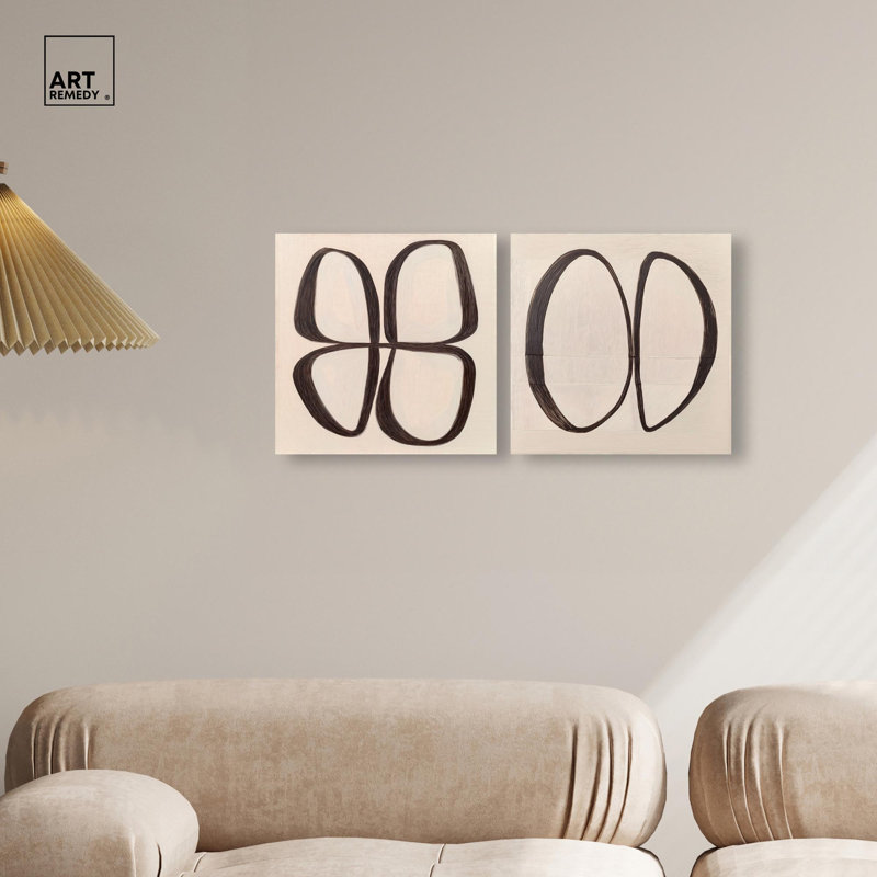 Deia Collection: Ovals & Forms Canvas Print Modern Wall Art Set by Art Remedy, Black Frame, 12 x 12, 24" H x 24" W
