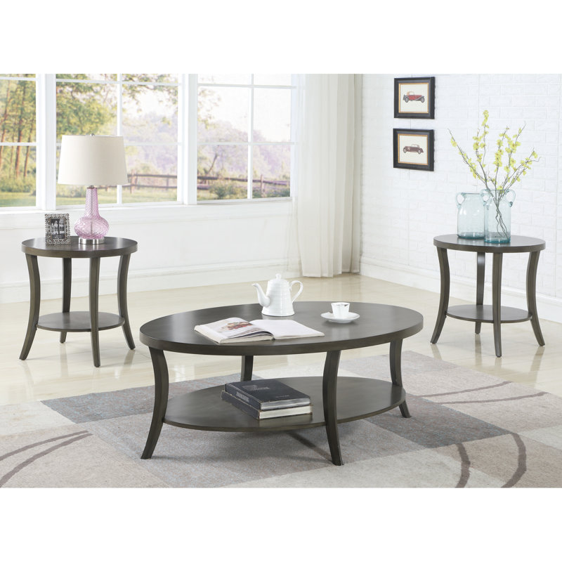 Table basse et tables de bout Chic Gray - contemporaine avec tablette ovale en bois, Gris