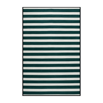 Machine Washable Horizontal Stripes Green Area Rug