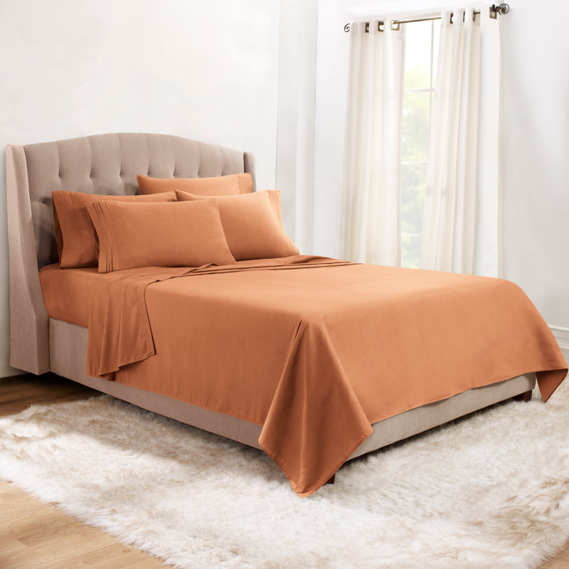 Microfiber Sheet Set, Twin Sheet Set + 1 Fitted Sheet + 3 Pillowcases, Orange Rust