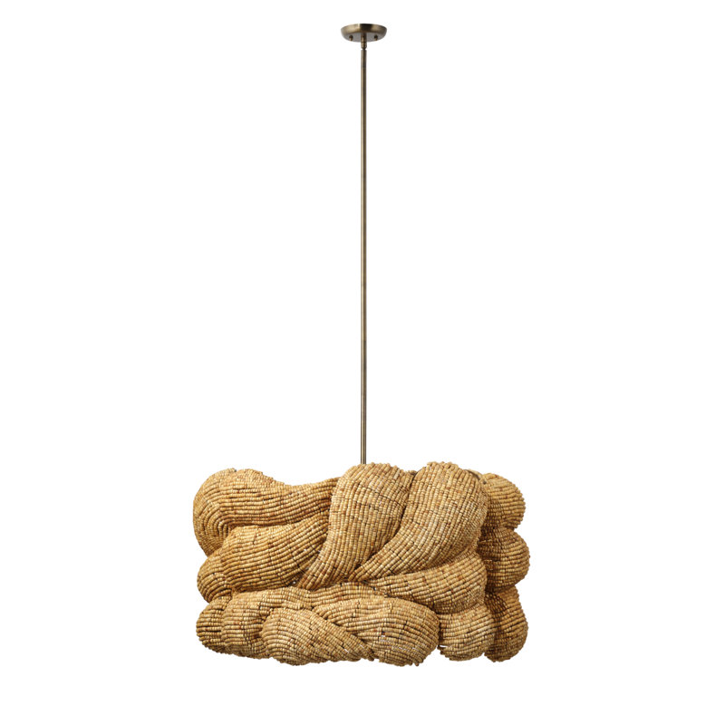 Anguilla 6-Light Wood Beaded Chandelier, Natural, Natural