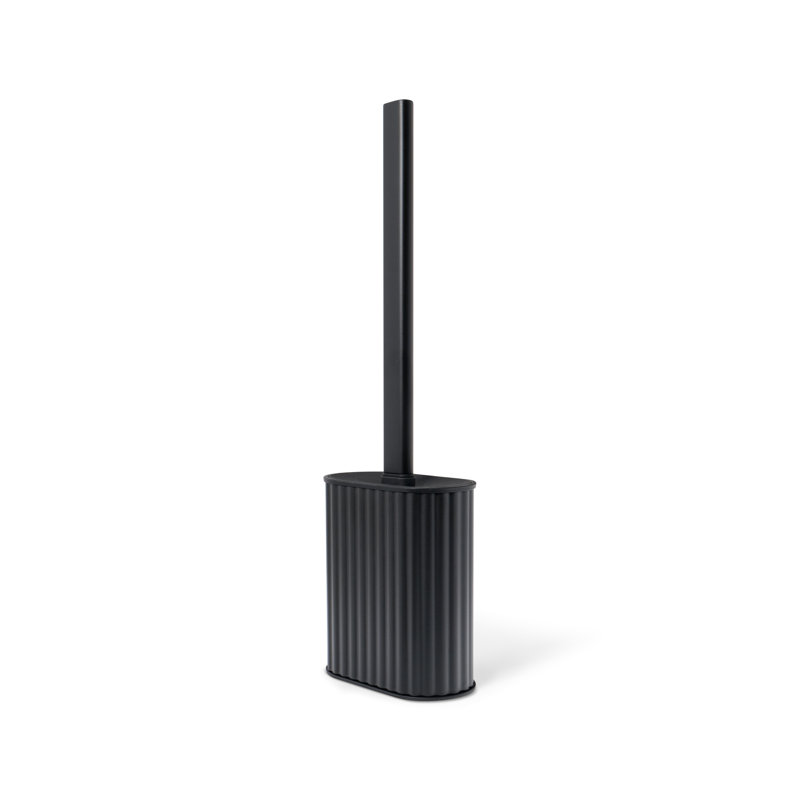 Porte-brosse de toilette en métal avec base lestée et poils en silicone 16 po Moorefield, Noir mat