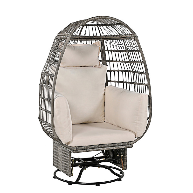 Chaise pivotante d'extérieur avec coussins, Gris, Blanc