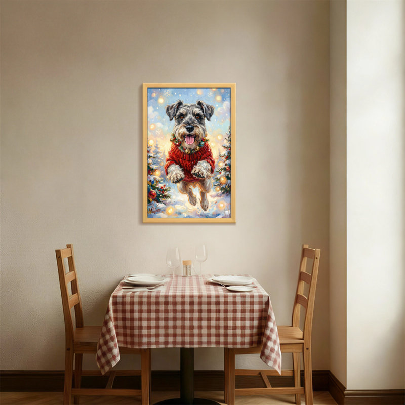 Animaux, chien de Noël en chandail rouge sautant, H 24 po x l 16 po