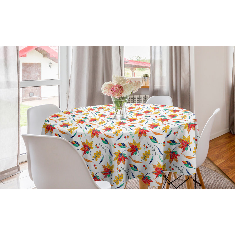Ambesonne Colorful Round Tablecloth, Different Kind Autumn Leaves Cherries Images In Cartoon Style Seasonal Art, Circle Table Cloth Cover For Dining Room Kitchen Decoration, 60", Multicolor