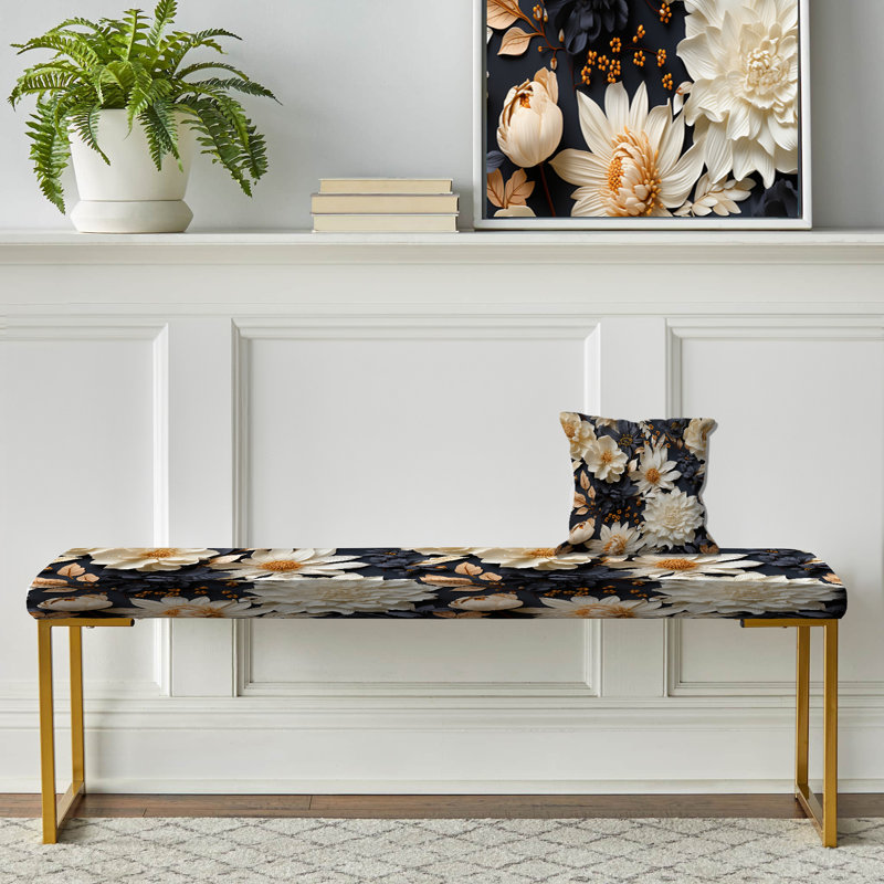 Banc floral rembourré or, White Dahlia Cottage Collage
