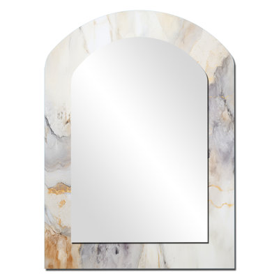 Beige And Gold Stone Geode Scenery Minimalism I - Stone Geode Asymmetrical Decorative Wall Mirror, Traditional Arch Mirror, Printed Metal Art