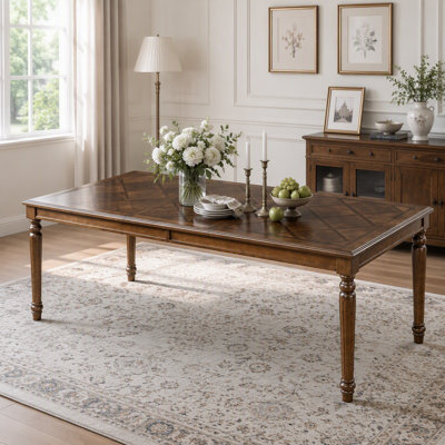 Traditional Rectangular Dining Table with Framed Wood Top and Turned Legs