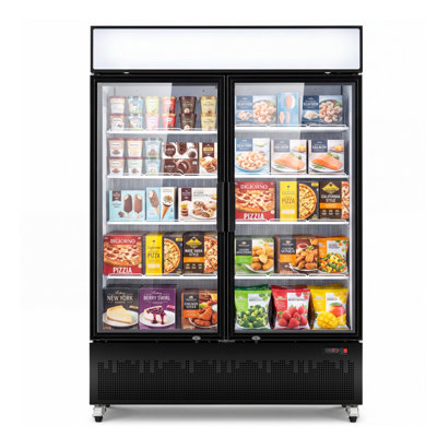 Congélateur-vitrine vertical commercial Yeego 36,2 pi³ à double porte vitrée, dégivrage automatique de -13 °F à -4 °F, alarme de surchauffe, certifié ETL, NSF et DOE.