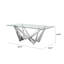 Table en verre transparent avec base en acier inoxydable poli