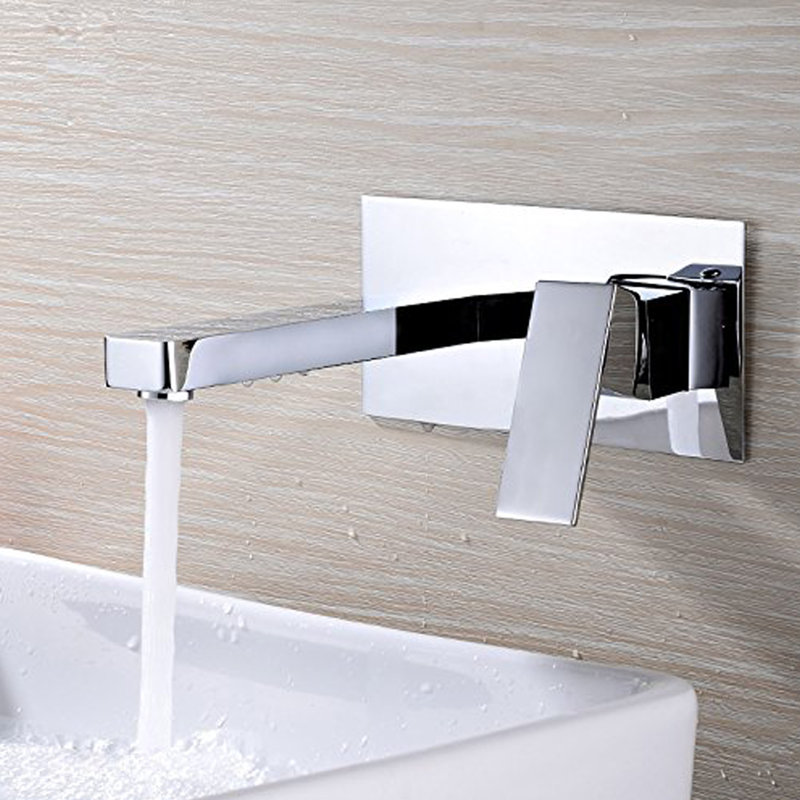 Robinet de lavabo de salle de bain, robinet de lavabo mural à un trou, Chrome