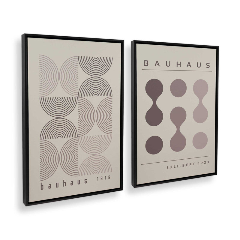 «Bauhaus Flow and Composition» en taupe I, ensemble de 2, Cadre flottant noir satiné, H 30 po x l 42 po