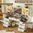 60" Farmhouse Vanity Desk with LED Mirror, Lights and Charging Station, Glass Top Makeup Vanity Table with 8 Drawers, LED Glass Storage Cabinet, Large Dressing Table for Bedroom-221812800
