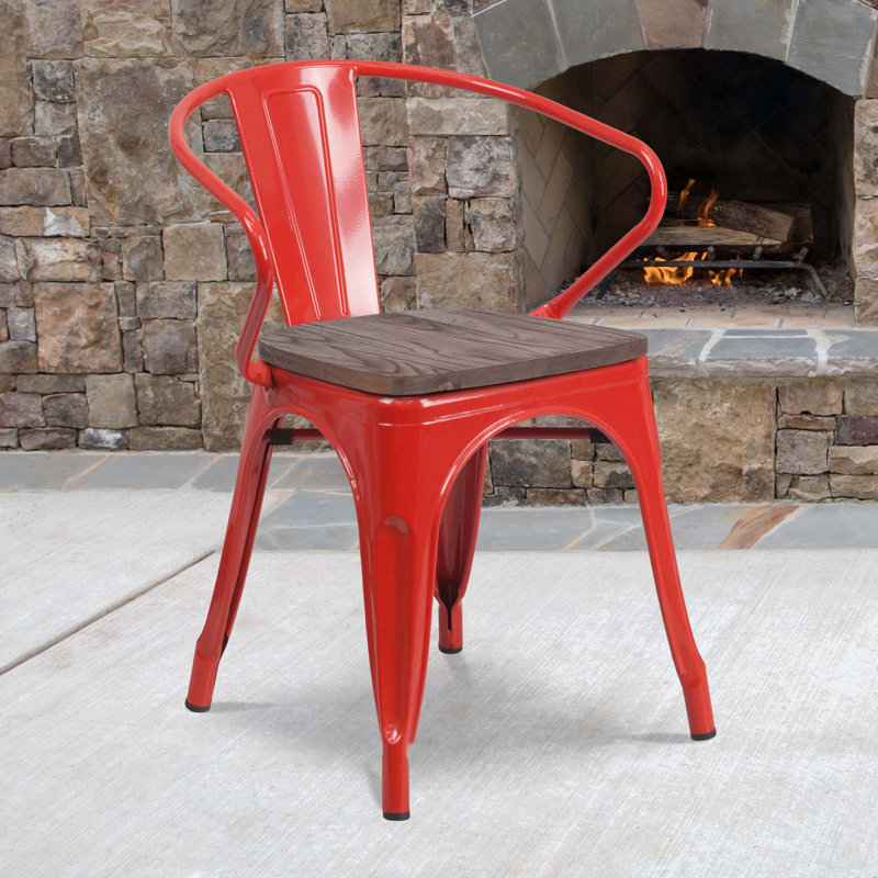 Kesterson Metal Chair with Wood Seat and Arms, Red