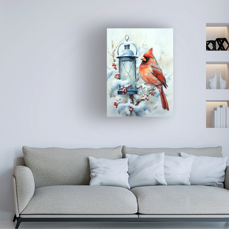 «Momart Winter Lanterns with Birds 3», reproduction sur toile, H 47 po x l 35 po x P 2 po
