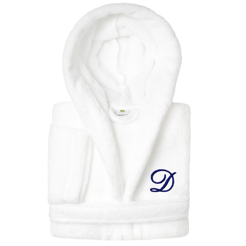Peignoir en molleton mi-mollet personnalisé pour enfants avec poches et capuche, M, D