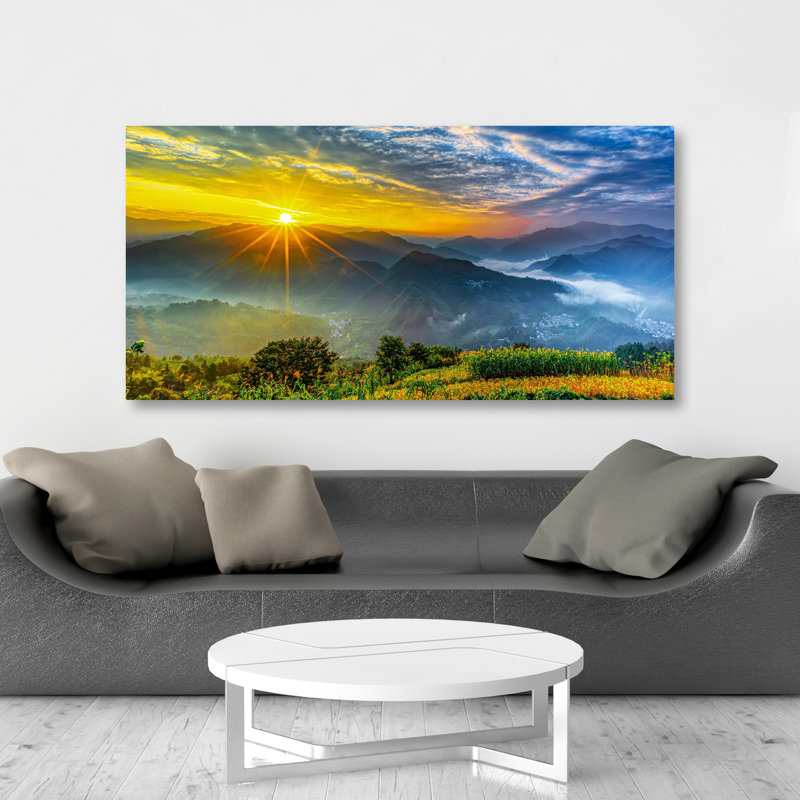 «Landscape Valley Sky Sunlight Nature Wallart», reproduction d'art sur toile, H 24 po x l 48 po x P 0,1 po, Papier