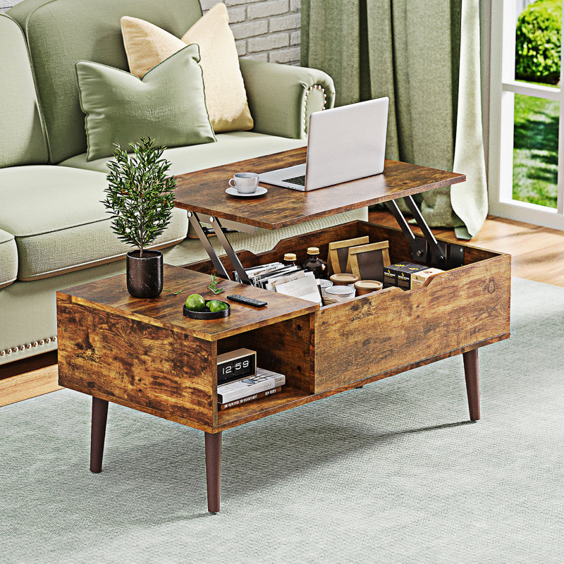 Table basse à plateau relevable en bois, Brun rustique