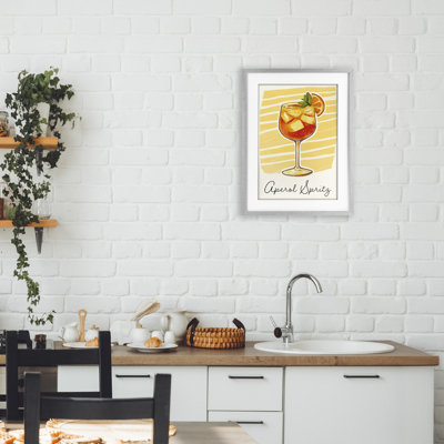 Reproduction sous verre Aperol Spirz et rayures jaunes, design par Heidi Kuntz