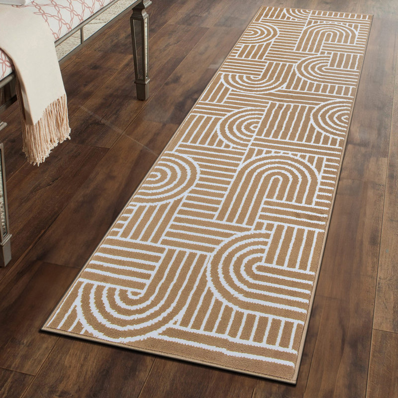 Tapis contemporain à rayures, Tapis de couloir de 2 pi x 7 pi