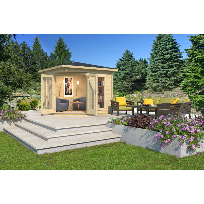 Lasita Oswestry 8 x 8 Ft. Corner Log Cabin With Single Glazing (28mm), Oswestry Natural Wood
