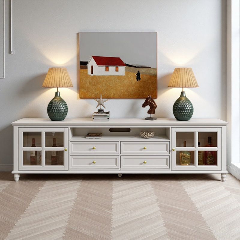 Meuble télé French Classic Design, H 25,98 po x L 86,61 po x l 15,75 po, Blanc